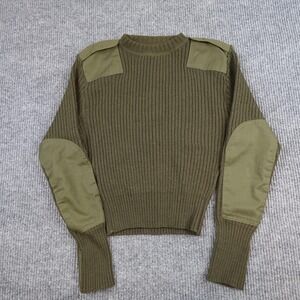 DSCP Sweater Mens Small Green Wool Commando Military Elbow Patches Epaulets